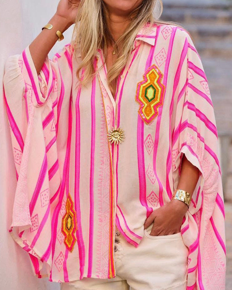 Fushia Boho Embroidered Shirt