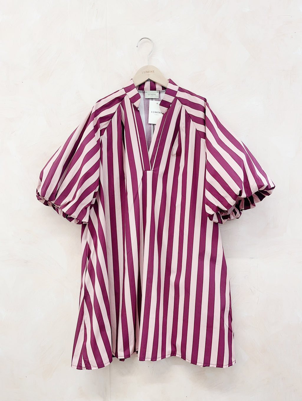 Robe rayune tunique manche bouffante poche