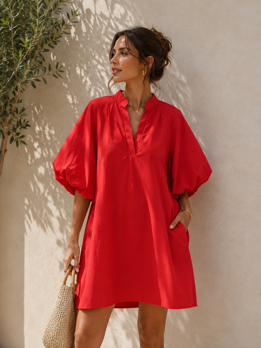 Robe tunique manche bouffante poche